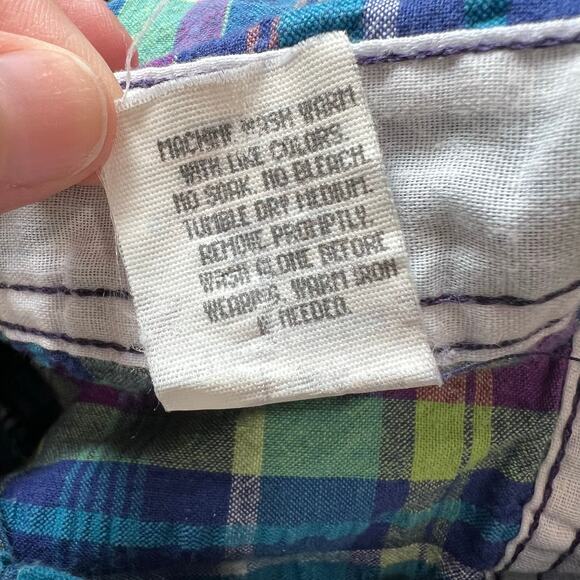 Oshkosh B’gosh Vintage Plaid Overall Shorts size 4T USA made Blue green purple - Picture 7 of 7